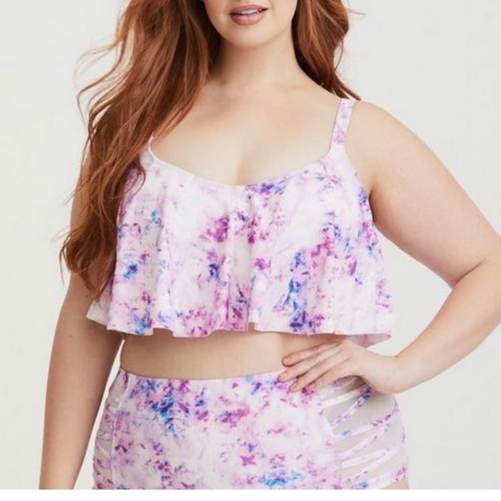 Pink flounce swim top